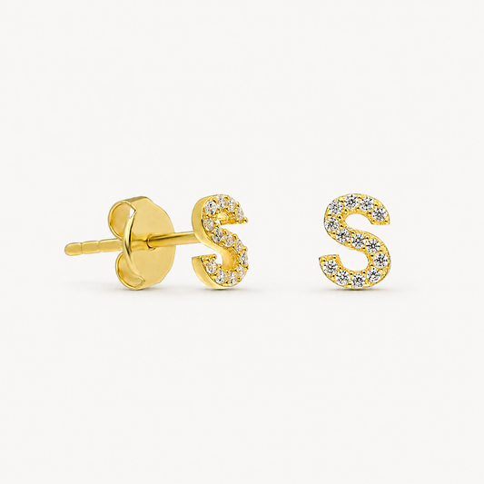 Gold-tone initial stud earring with sparkling CZ accents.
