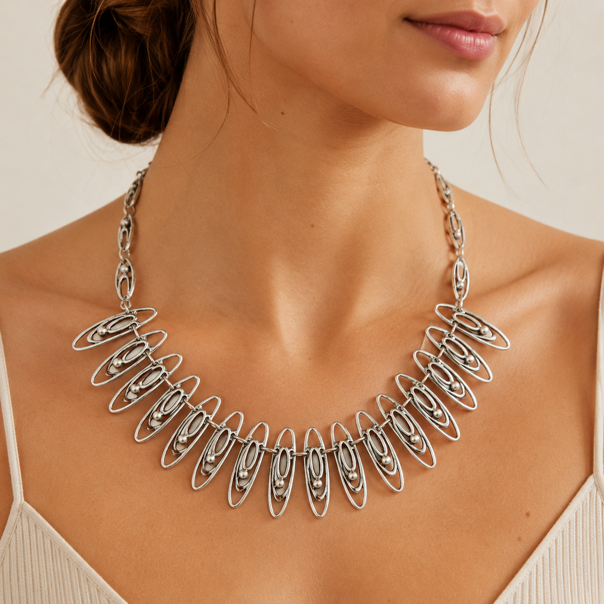 Oval link statement necklace shown in a front view.