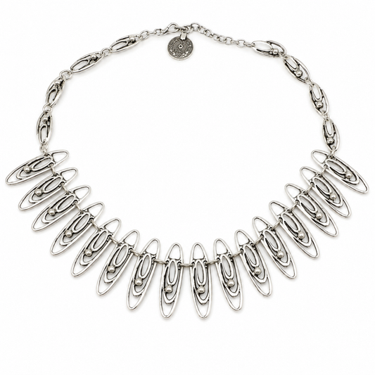 Oval link statement necklace with a sleek silver-tone finish.