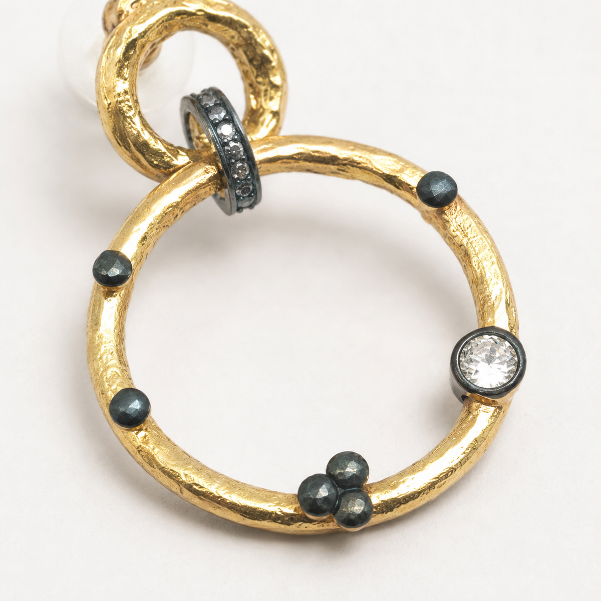 Close view of the textured gold circles and accent details.