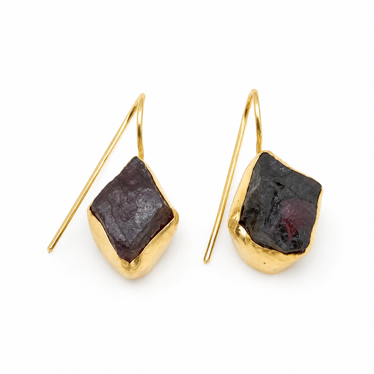 Gold-plated drop earrings with green agate slice stones.