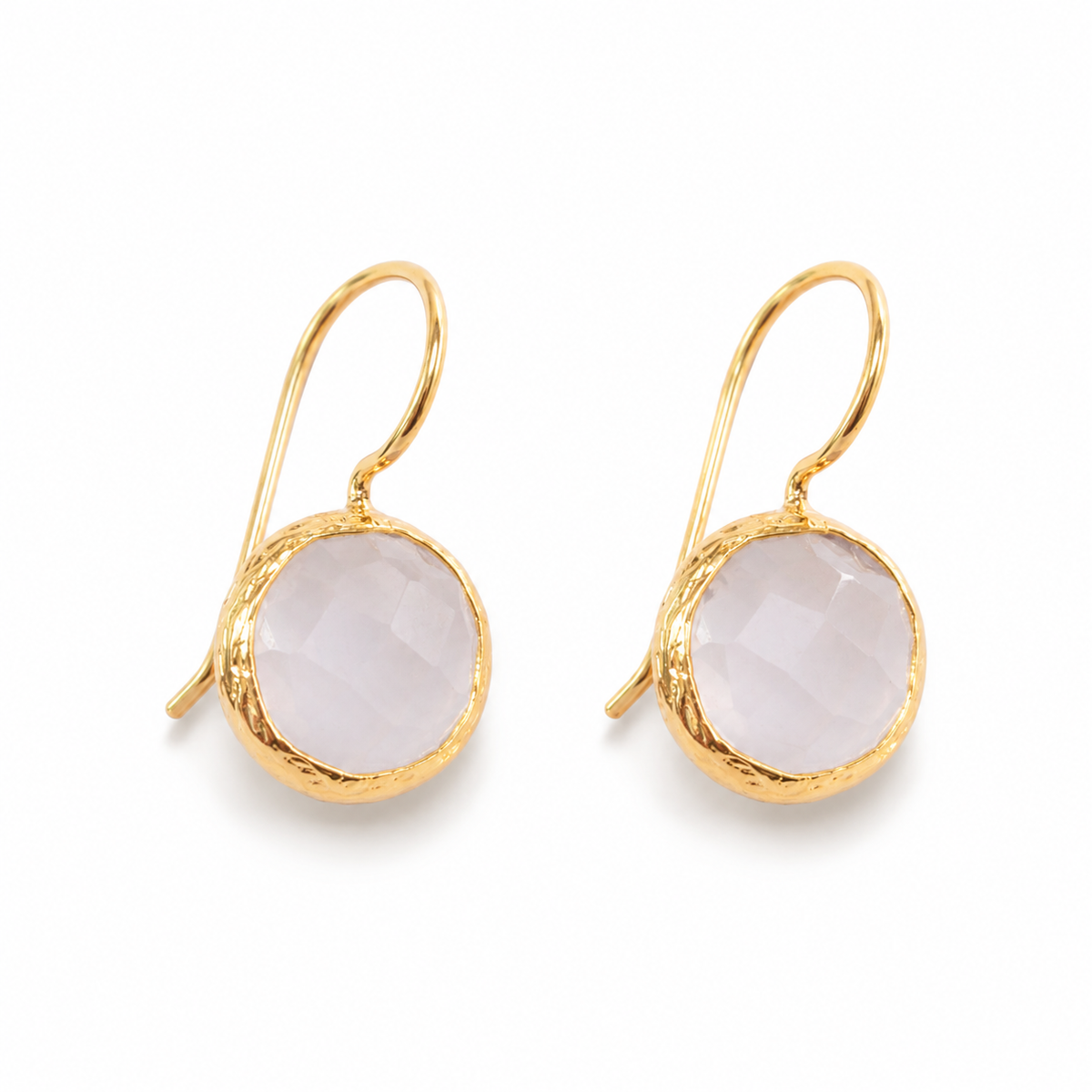 Pair of moonstone drop earrings with a polished gold-plated frame.