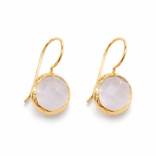 Pair of moonstone drop earrings with a polished gold-plated frame.