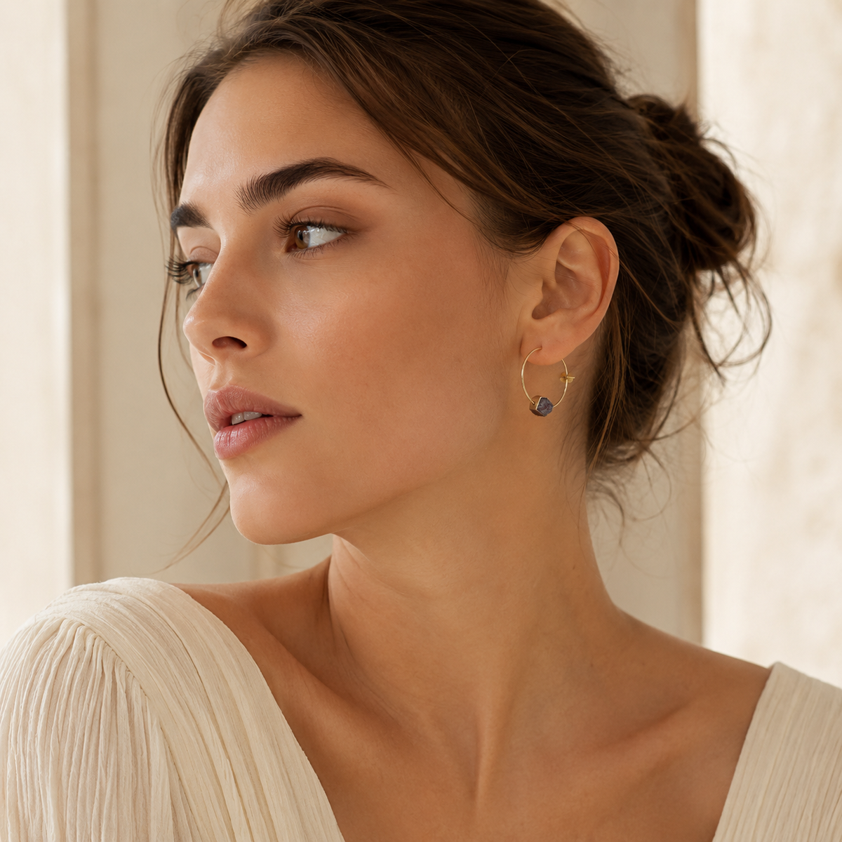 Gold-plated hook earrings with natural green agate slice stones.