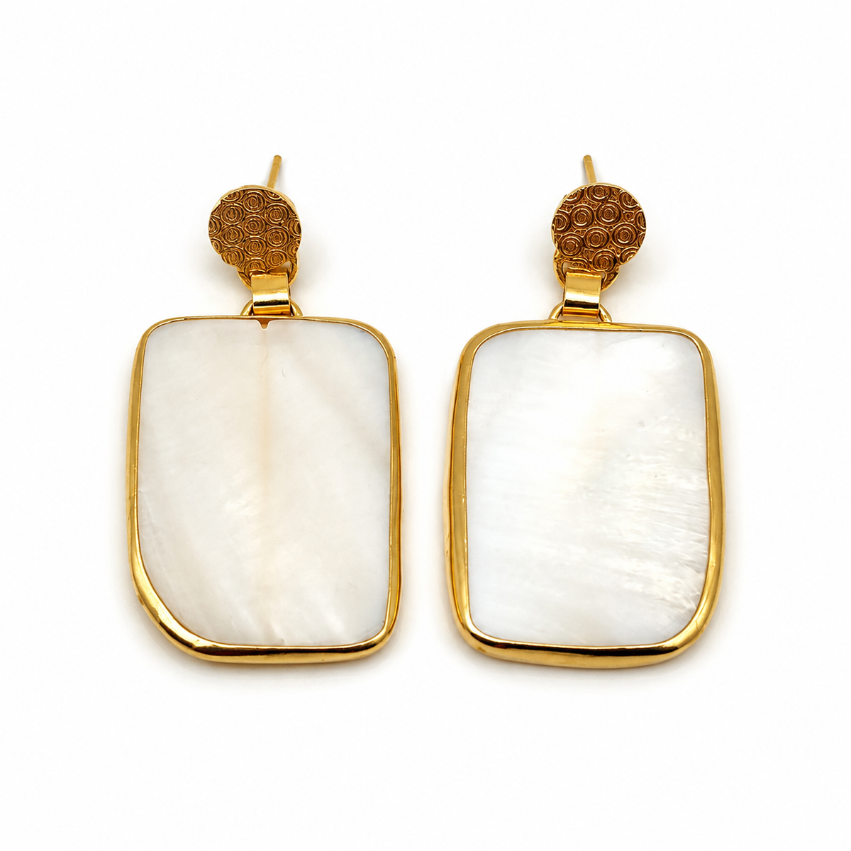 Gold plated drop earrings with raw clear quartz in a rectangular shape.