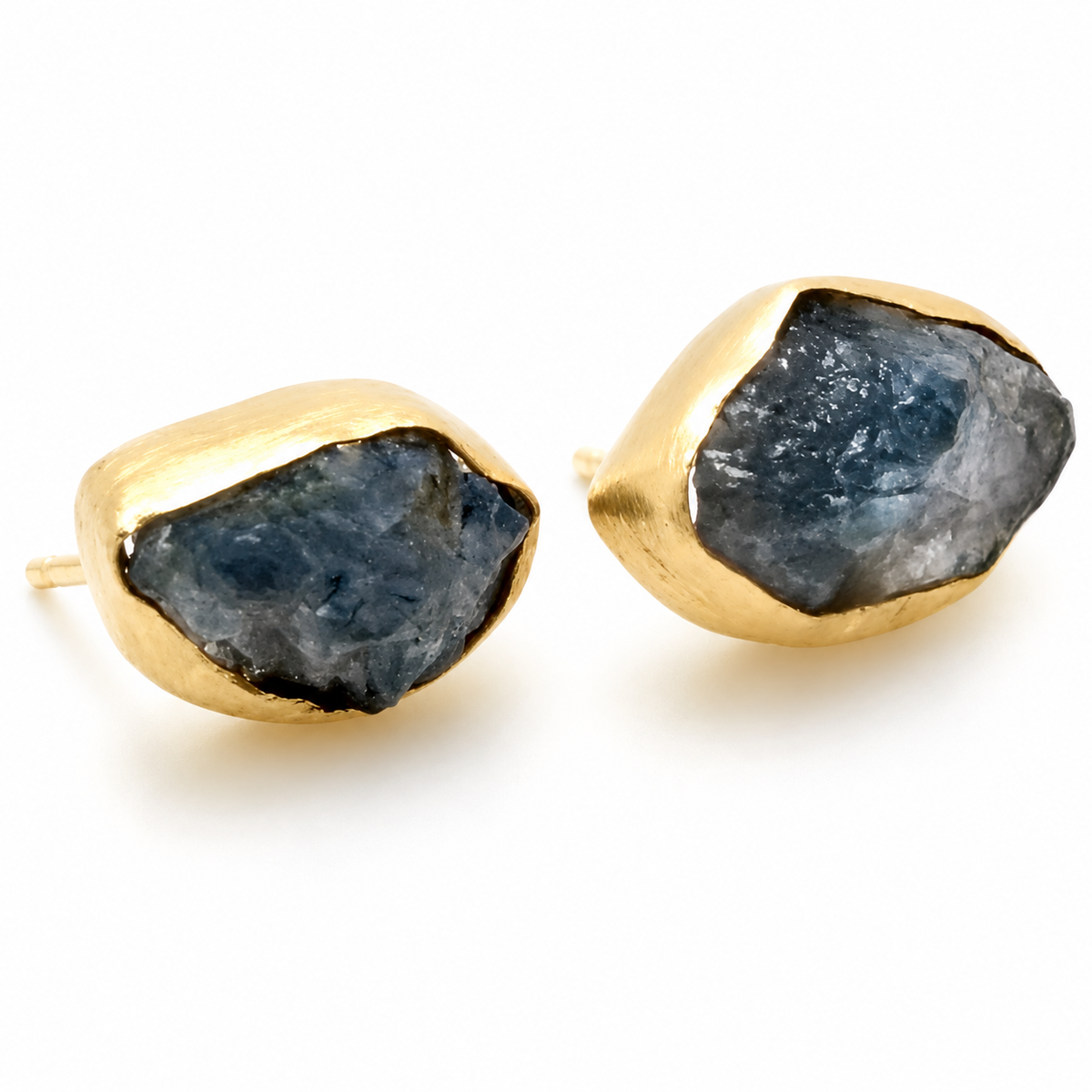 Gold-plated heart stud earrings with a red crystal detail.